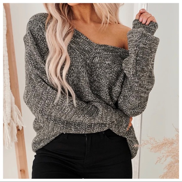 Peppered V balloon sleeves knit V sweater - Picture 6 of 9